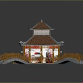Traditional Chinese Pavilion With Double Tiered Red Tiled Roof Yellow Wooden Railings And Stone Bridge
