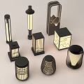 Various Modern Outdoor Lights with Unique Geometric Designs and Sleek Metal Mesh Frames