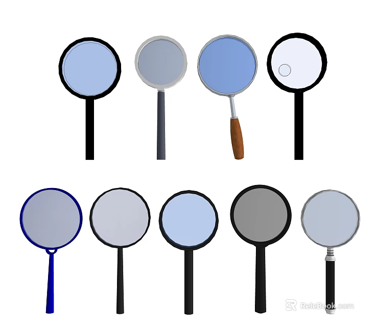 Handheld Round Mirrors With Various Colors And Different Handle Designs For Daily Use 3d model 