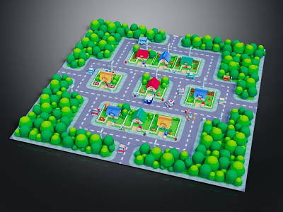 Modern Cartoon Scene Block City Neighborhood Game 3d model