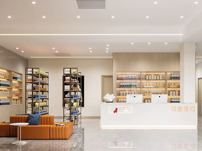 Elegant Modern Shopping Mall Store Interior With Display Shelves Counter And Seating Area 3d model