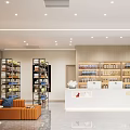 Elegant Modern Shopping Mall Store Interior With Display Shelves Counter And Seating Area