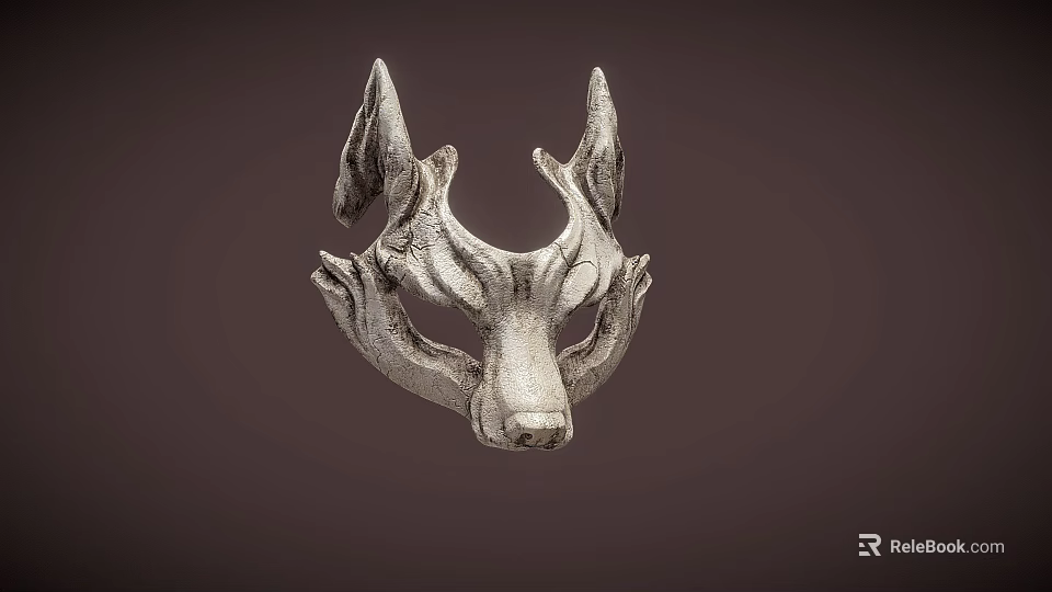 Silver Wolf Mask Sculpture With Detailed Texture On Dark Background 3d model 