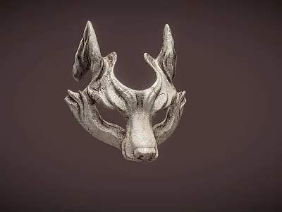 Silver Wolf Mask Sculpture With Detailed Texture On Dark Background 3d model