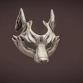 Silver Wolf Mask Sculpture With Detailed Texture On Dark Background