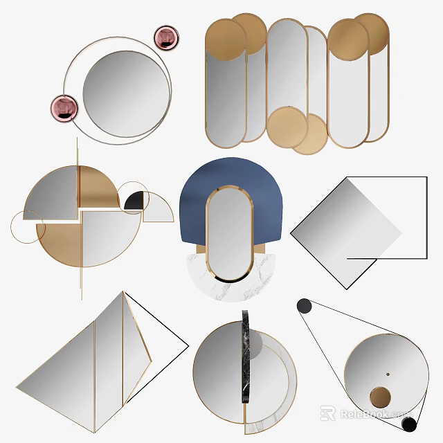 Modern Wall Decor With Geometric Shapes Metallic Frames And Marble Accents 3d model