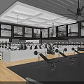 Gym Interior With Black And White Wall Photos Fitness Equipment Wooden Flooring And Ceiling Fan