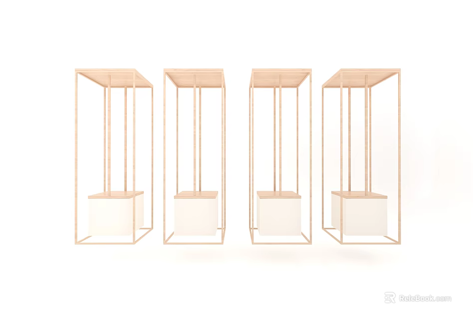 Modern Wooden Frame Pendant Lights With White Shade Minimalist Design Arranged in Row 3d model 