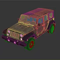 Classic Gray Jeep Off Road Vehicle With Red Wheels And Hardtop Design