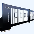 Black Metal Entrance Gate With Automatic Sliding And Square Cutout Design