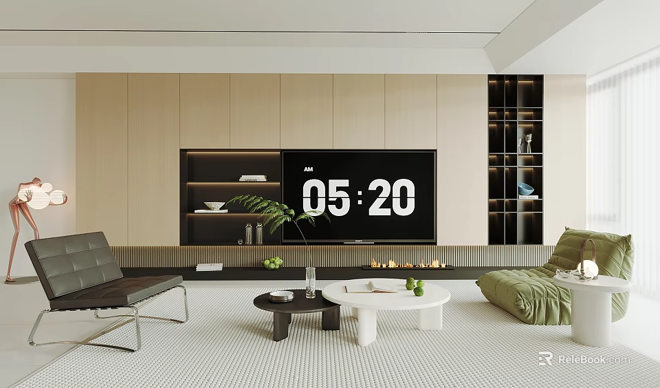 Modern TV Wall With Storage In Minimalist Living Room 3d model 