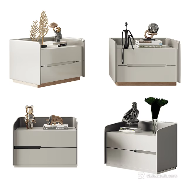 Modern Bedside Tables with Drawers and Decorative Items for Bedroom Decor 3d model 