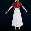 Woman In Red Jacket And White Dress With Black Boots And Accessories