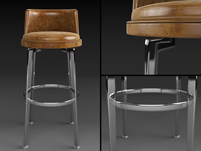Modern Leather Bar Stool With High Back And Chrome Metal Frame Design 3d model