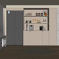Modern Light Beige Wine Cabinet With Open Shelves And Wine Bottles In Kitchen