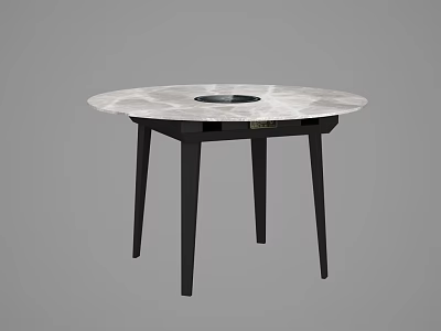 Round Marble Dining Table With Black Legs And Central Circular Decorative Design 3d model