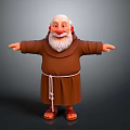 Cartoon Elderly Man in Brown Robe With White Beard Arms Outstretched Against Dark Background