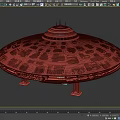 Sci Fi Flying Saucer Model With Disc Shaped Body Top Antenna And Textured Surface