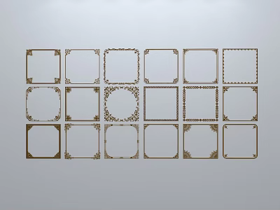 Various Golden Carved Window Frame Designs Arranged In Grid Pattern 3d model