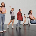 Women in Different Poses Standing Stretching and Sitting in Modern Studio Room