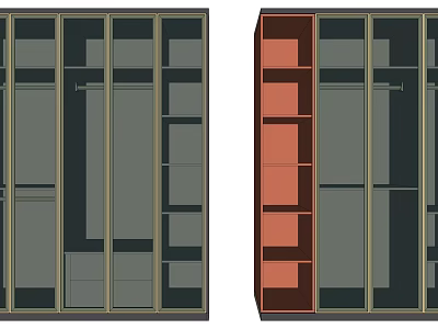 Modern Wardrobe Design With Two Tone Colors Grey And Red Storage Compartments 3d model