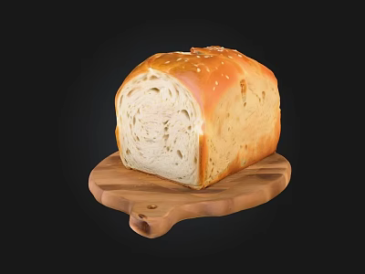 Freshly Baked Sliced Bread with Sesame Seeds and Soft Texture on Wooden Board 3d model