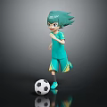 Green Haired Character In Teal Sports Outfit Kicking Black And White Soccer Ball