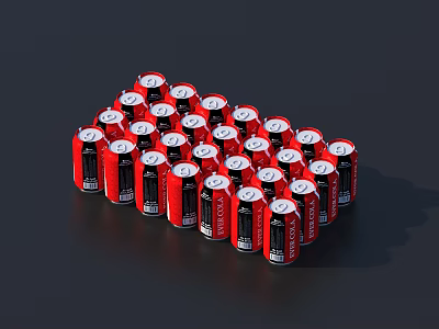 Red Canned Drinks Stacked Arrangement With White Lids And Black Labels 3d model