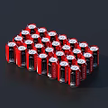 Red Canned Drinks Stacked Arrangement With White Lids And Black Labels