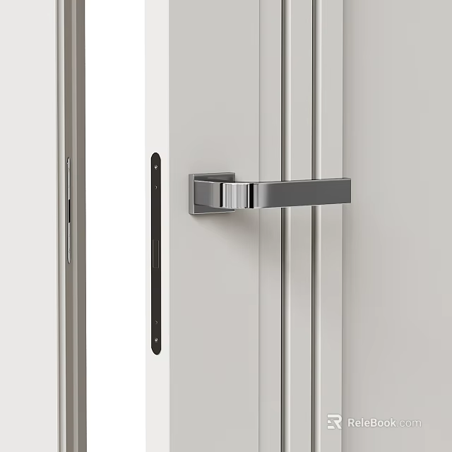 Sleek Modern Swing Door With White Panel Simple Structure And Stainless Steel Handle 3d model 