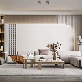 Minimalist Modern Living Room With Beige Sofa Wooden Coffee Table Decorative Vase And Floor Lamp
