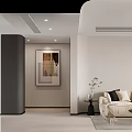 Modern Minimalist Cream Tone Living And Dining Room Interior Design With Cozy Furniture And Lighting