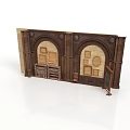 Vintage Wall Decorative Structure With Arch Design Wooden Frames And Storage Cabinets