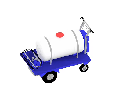 Industrial Equipment Hand Cart With White Storage Tank Blue Base Red Dot Wheels And Handle 3d model