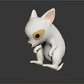 White Chihuahua 3D Character With Yellow Eye Patches Standing Pose On Dark Background Reflection