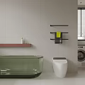 Modern Bathroom With Transparent Green Bathtub And Smart Toilet