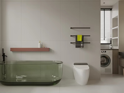 Modern Bathroom With Transparent Green Bathtub And Smart Toilet 3d model