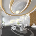 Modern Public Office Space With White Furniture Green Plants Curved Ceiling And Natural Light