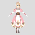 Anime Game Character With Blonde Hair Long Sleeves Pink White Dress And Golden Decorations