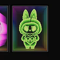 Three Colorful Rabbit Art Installations With Neon Glow Effect And Vibrant Borders