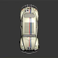White Volkswagen Beetle With Red And Blue Stripes And Number 53 License Plate