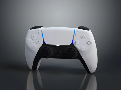 White Wireless Gaming Controller With Black Grips And Blue Light Bar For Entertainment Electronics 3d model