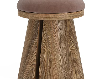 Stylish Wooden Stool with Brown Padded Seat and Tapered Legs Design 3d model