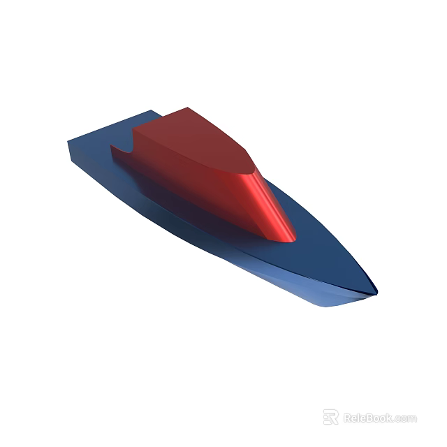 3D Boat Model Featuring Blue Hull And Red Cabin Structure Design 3d model