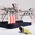 Heavy Duty Commercial Construction Equipment With Scaffolding Platform And Orange Banners