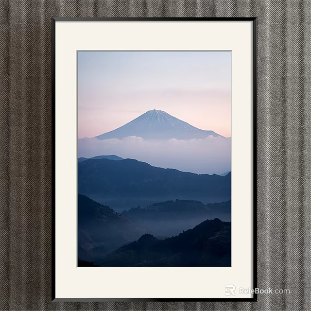 Tranquil Landscape Painting With Misty Mountain Layered Mountains And Distant Pastel Pink Blue Sky 3d model 