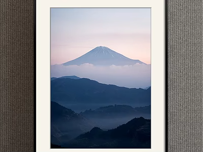Tranquil Landscape Painting With Misty Mountain Layered Mountains And Distant Pastel Pink Blue Sky 3d model
