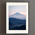 Tranquil Landscape Painting With Misty Mountain Layered Mountains And Distant Pastel Pink Blue Sky