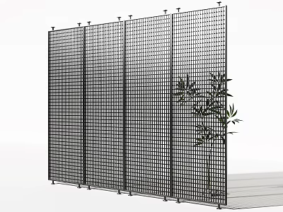 Modern Metal Grid Partition Design With Vertical Horizontal Lines And Green Plant 3d model