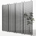 Modern Metal Grid Partition Design With Vertical Horizontal Lines And Green Plant